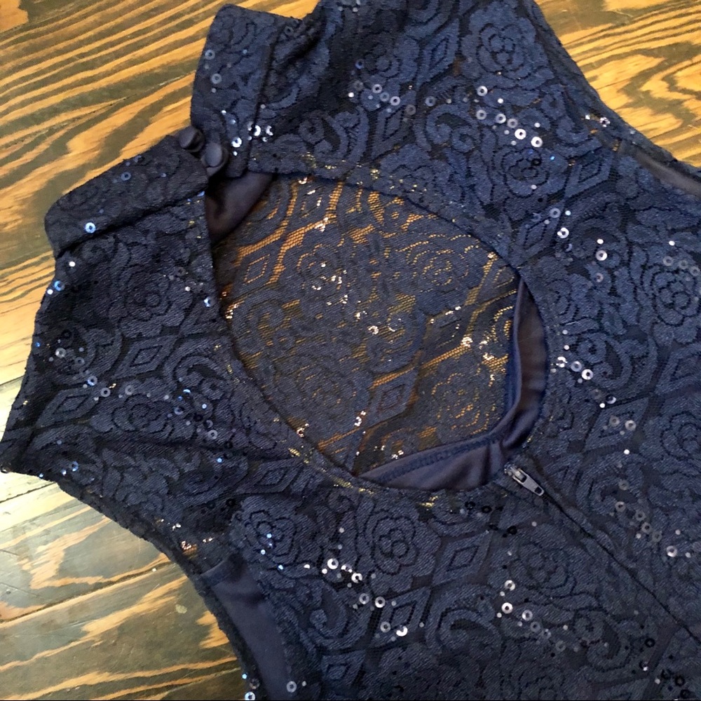 🟢[B. Darlin][Dillards] Embellished Lace Mock Neck Sheath Dress - Picture 7 of 11